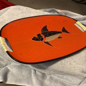 VTG 1960's Enesco MCM OVAL SERVING TRAY-Orange w/Handpainted Swordfish-17.5"-GUC